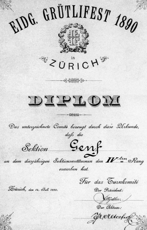 Diplom Grütlifest 1890